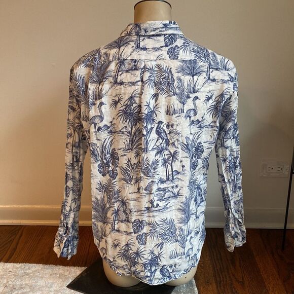 J. McLaughlin Men’s Linen XXL Tropical Leaf Print Casual Button Down Shirt - Picture 4 of 8